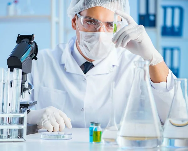 O conceito de biotecnologia com cientista em laboratório — Fotografia de Stock