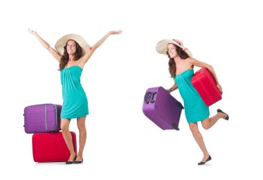 Beyaz bavullu kadın gezgin.