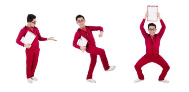 Beyaz üzerine ıslık çalan ve günlük tutan komik eğitmen.