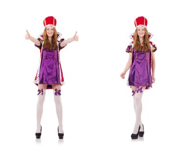 Beyaz arka planda izole edilmiş kadın kraliçe.