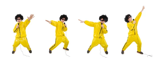 Hombre en traje amarillo aislado en blanco —  Fotos de Stock