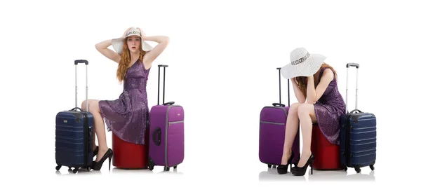 Concepto de vacaciones de viaje con equipaje en blanco — Foto de Stock