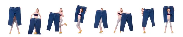 Mujer con jeans grandes en concepto de dieta —  Fotos de Stock
