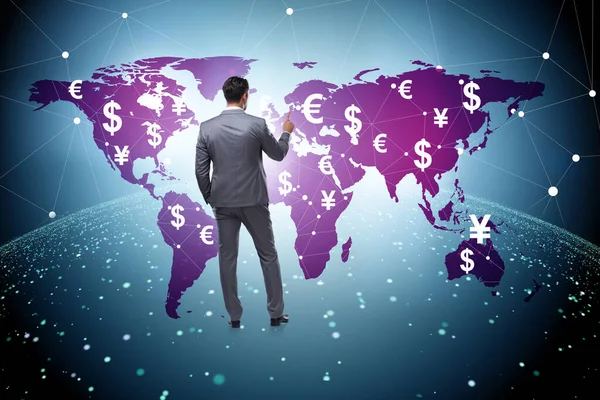 Transferencia de dinero global y concepto de intercambio con hombre de negocios — Foto de Stock