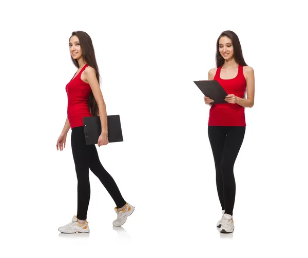 Woman with paper pad isolated on white — Stock Image Woman with paper pad isolated on white Stock Image