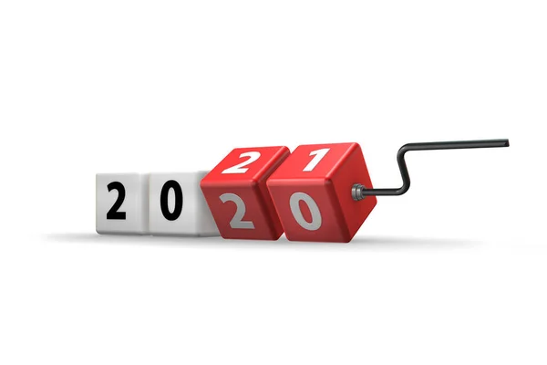 Begreppet ändra år från 2020 till 2021 - 3D-rendering — Stockfoto