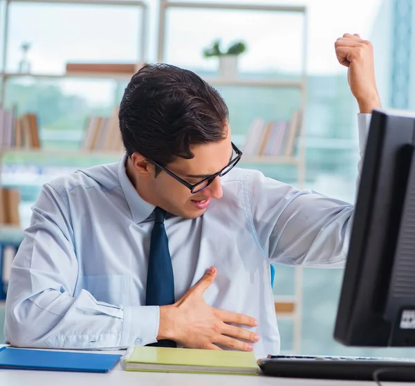 Businessman suffering from excessive armpit sweating — Stock Photo, Image