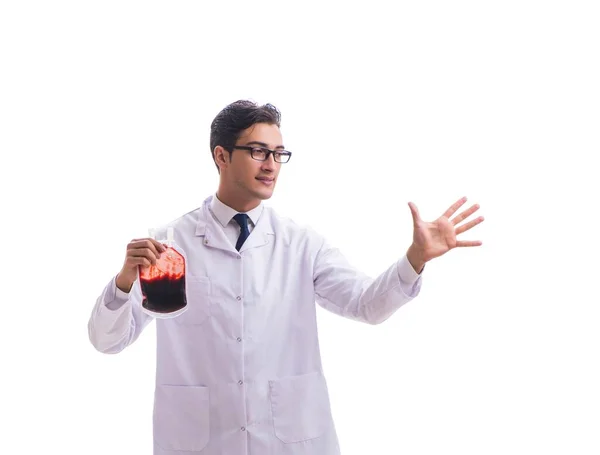 Doutor em doação de sangue conceito isolado em branco — Fotografia de Stock