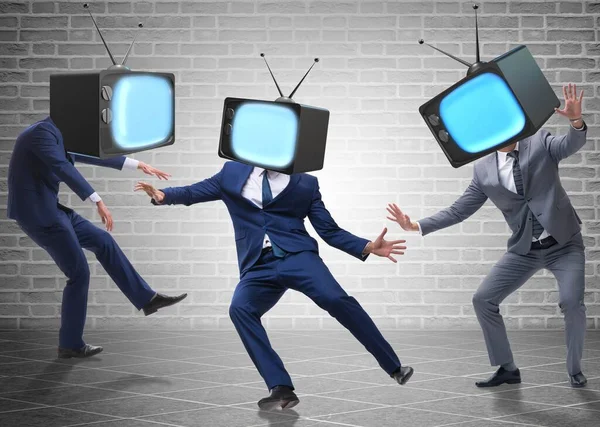 Media zombie concept with man and tv set instead of head — Stock Photo, Image