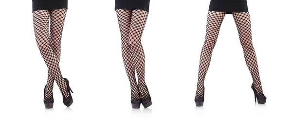 Woman in fishnet stockings isolated on white — Stock Photo, Image