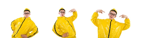 Hombre en traje amarillo aislado en blanco —  Fotos de Stock