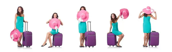 Fille avec des valises isolées sur blanc — Photo