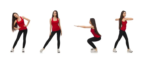 Jovem fazendo exercícios esportivos isolados em branco — Fotografia de Stock