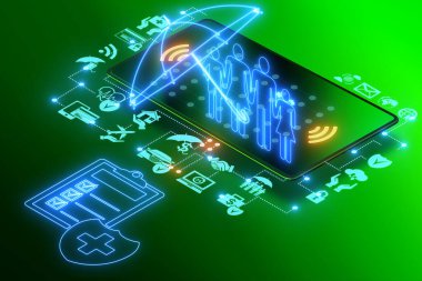 İnternetten sigorta satın alma kavramı - 3D oluşturma