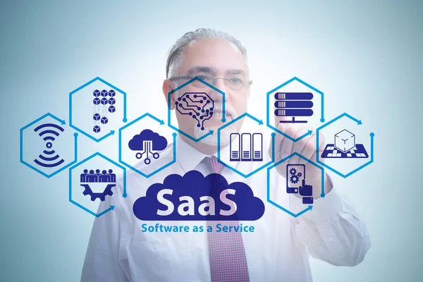 Програмне забезпечення як послуга - SaaS концепція з бізнесменом — стокове фото