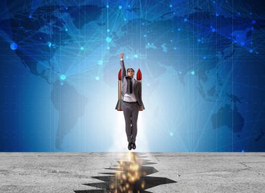 İş adamı roketle kaya boşluğundan uçuyor