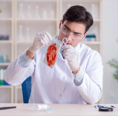 Kanıt için laboratuvarda çalışan uzman bir kriminolog.