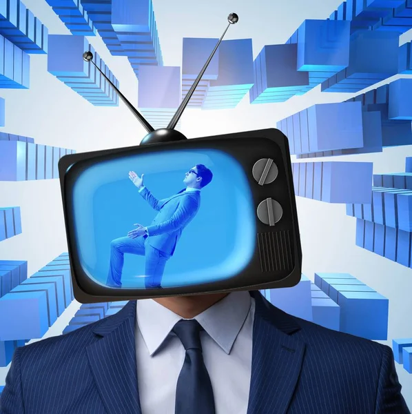 Man with television head in tv addiction concept — Stock Photo, Image