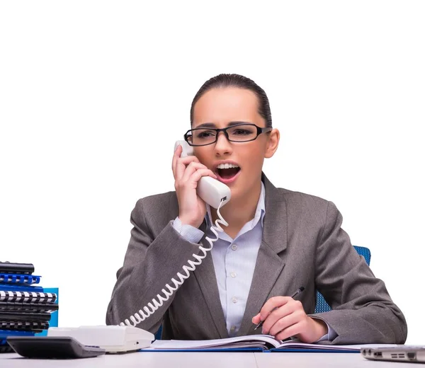 Junge Geschäftsfrau im Büro isoliert auf Weiß — Stockfoto