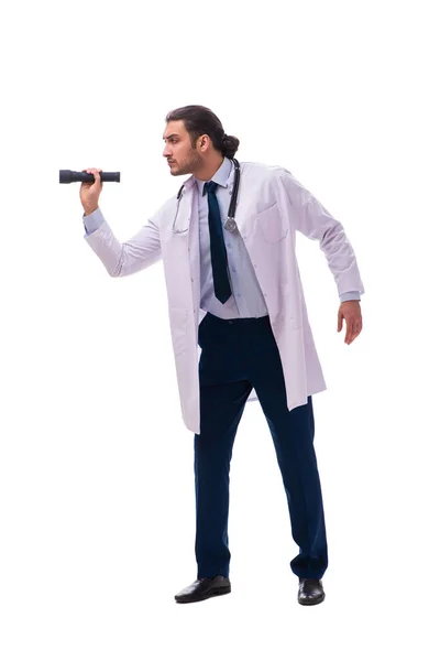 Молодий чоловік лікар ізольований на білому — стокове фото