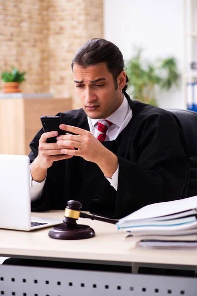 Young male lawyer working in the courthouse