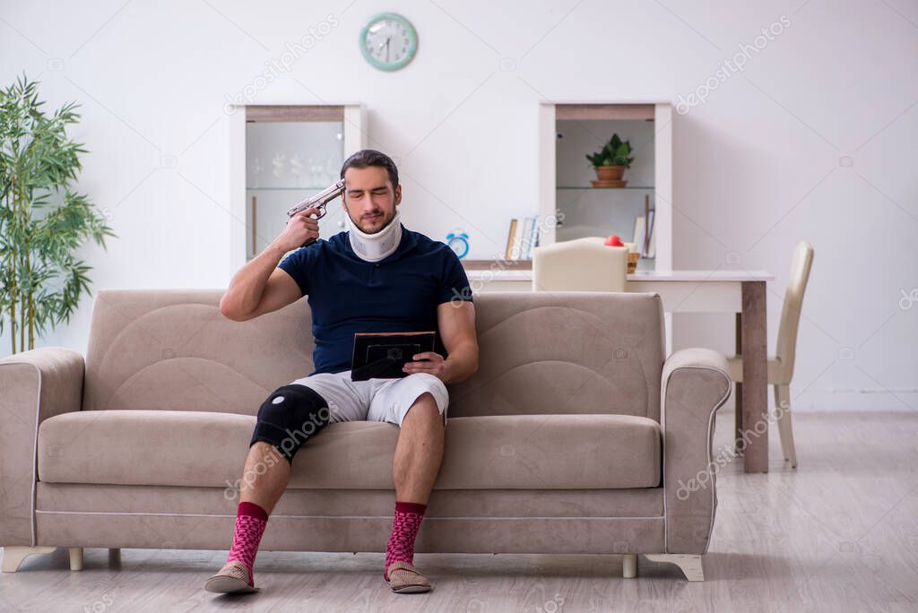 Young injured man in unrequited love concept