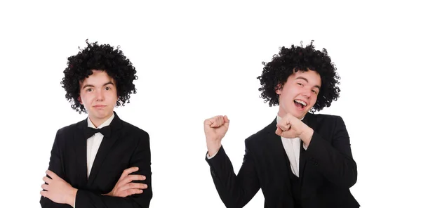 Young man wearing afro wig — Stock Photo, Image