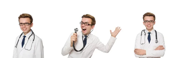 Zabawny lekarz odizolowany na białym — Zdjęcie stockowe