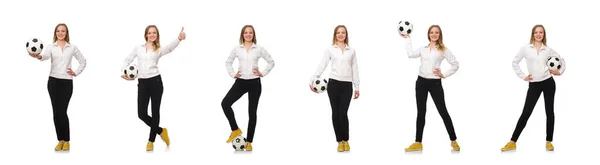 Vrouw in sportkostuum geïsoleerd op wit — Stockfoto