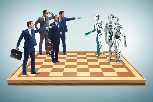 机器人与人类竞争的概念 — 图库照片