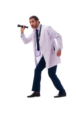 Genç erkek doktor beyazı izole etti.