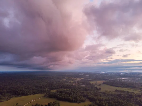 Beautiful landscape with a sunset. Aerial photography