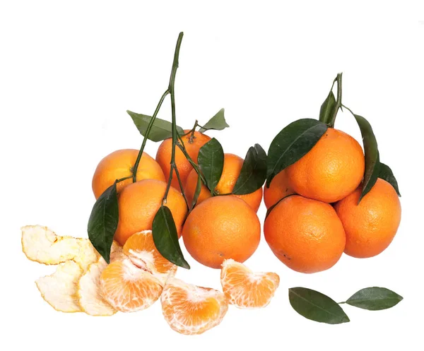 Zralé Čerstvé Mandarinky Bílém Pozadí — Stock fotografie