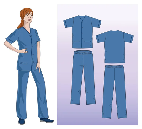 Zestaw niebieskich ubrań roboczych. — Wektor stockowy