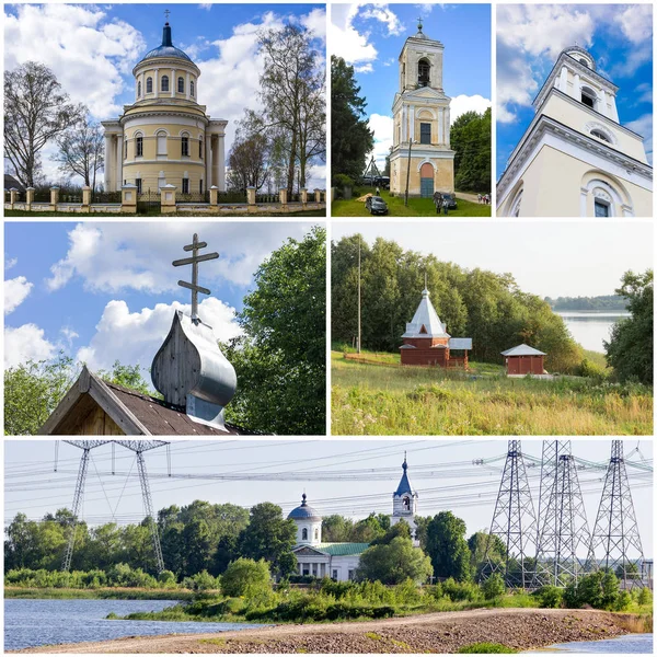 Collage Met Orthodoxe Kerken Zes Verschillende Foto — Stockfoto
