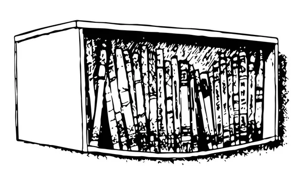 Bibliothèque courbée. Illustration noir et blanc . — Image vectorielle