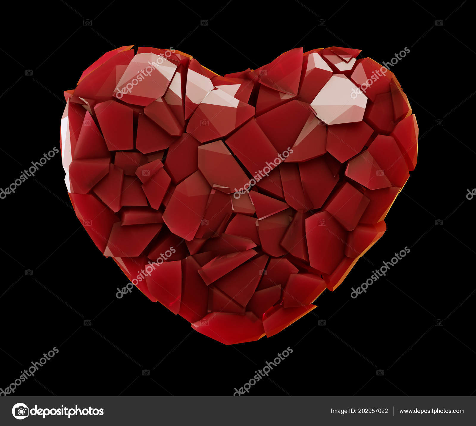 Heart Made Of Plastic Shards Red Color Isolated On Black Background
