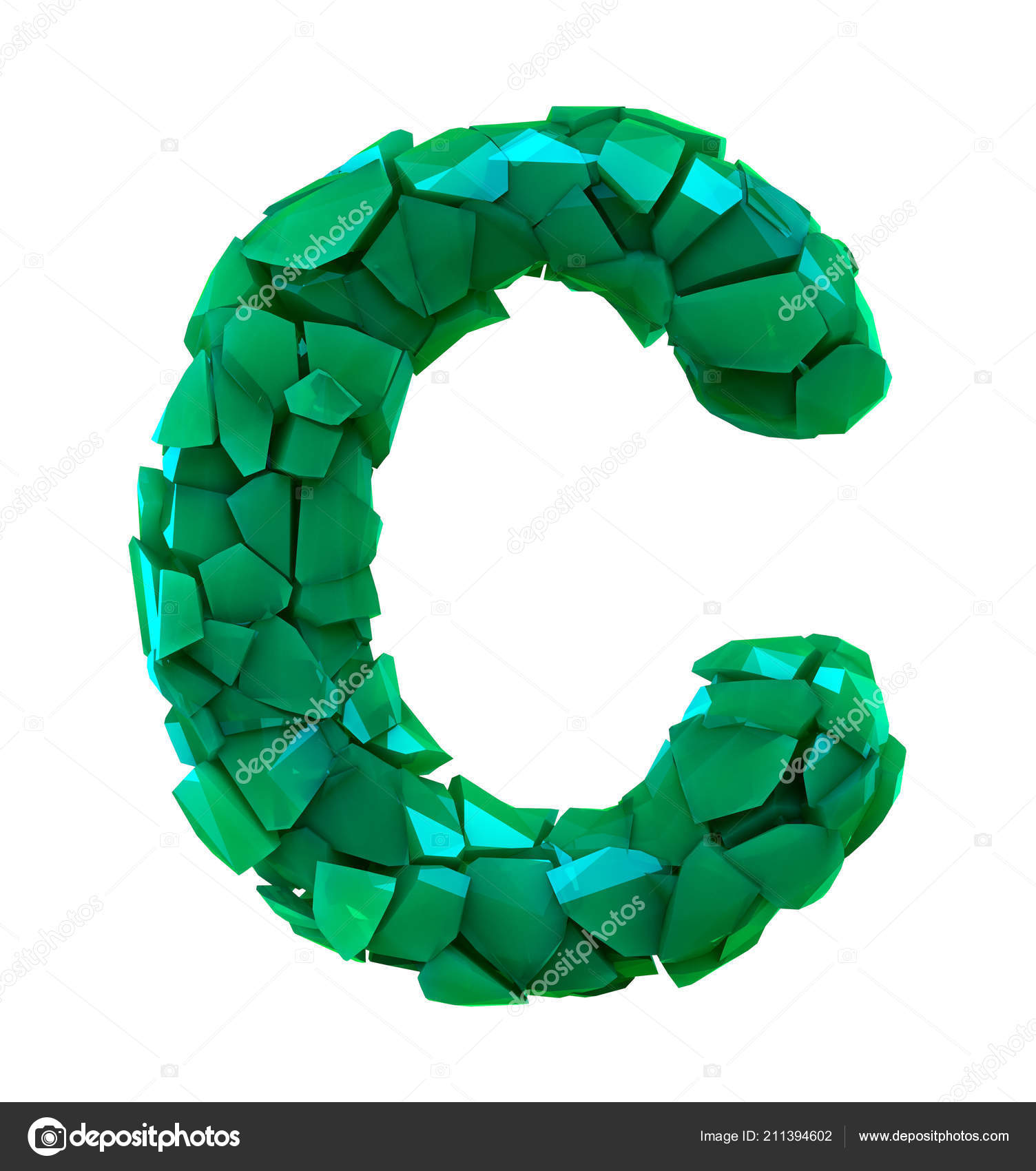 Letra C Hecho De Roto De Plástico Color Verde Aislado Sobre