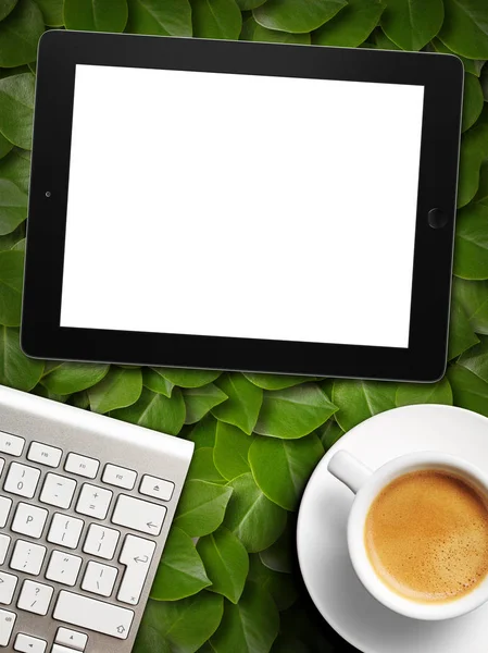 tablet white screen similar to ipad display and coffee