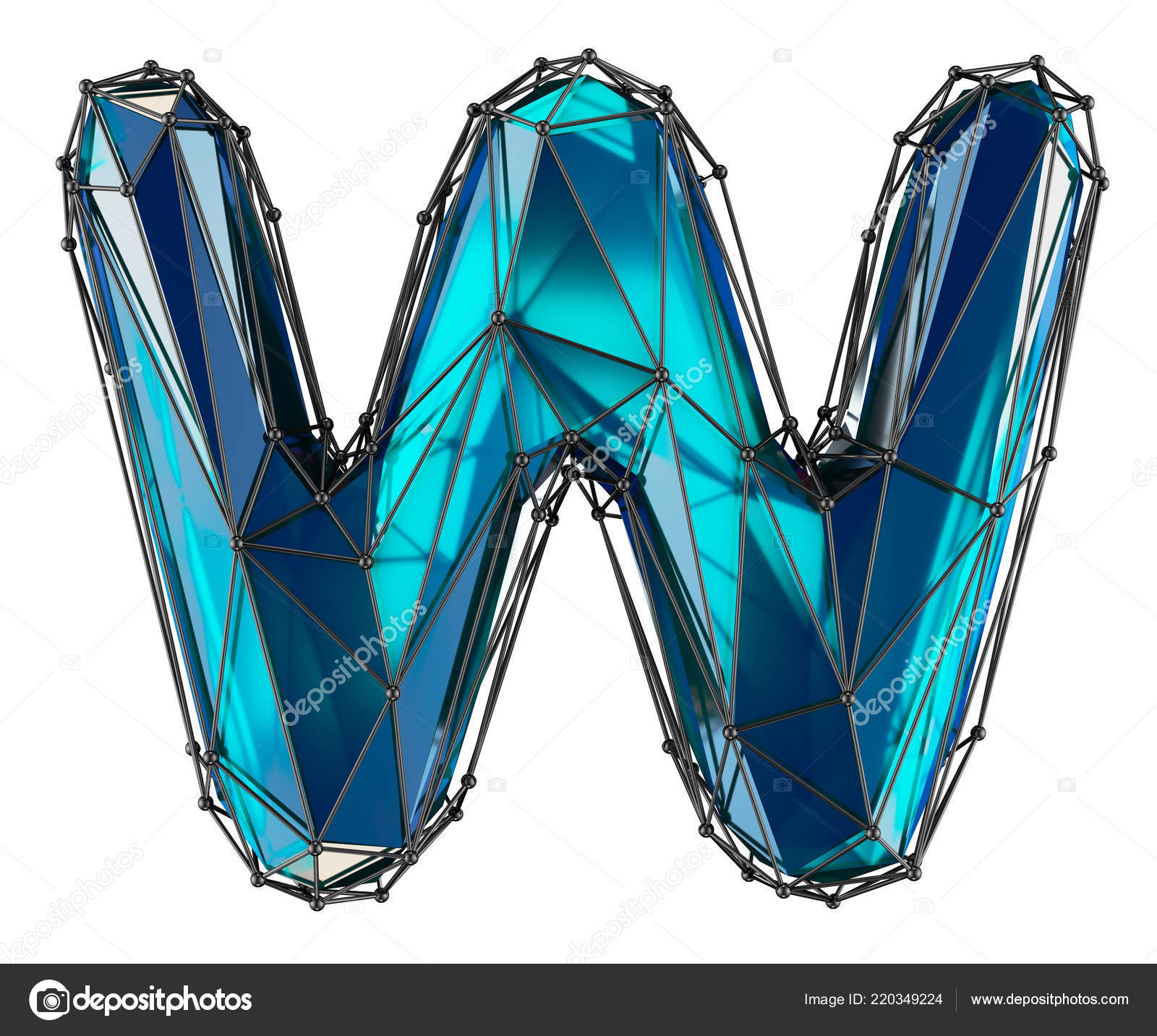 Low Poly Alphabet Letter W. Blue color Isolated white — Stock Photo
