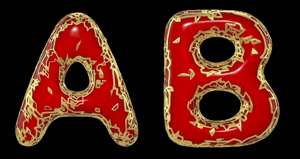 Realistic 3D letters set A, B made of gold shining metal letters.