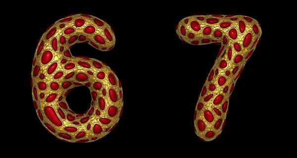 Number set 6, 7 made of realistic 3d render golden shining metallic.