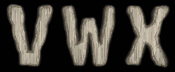 Set of industrial metal alphabet letter V, W, X 3D