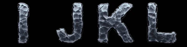 Set of capital letters I, J, K, L made of forged metal isolated on black background. 3d
