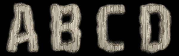 Set of industrial metal alphabet letters A, B, C, D. 3D