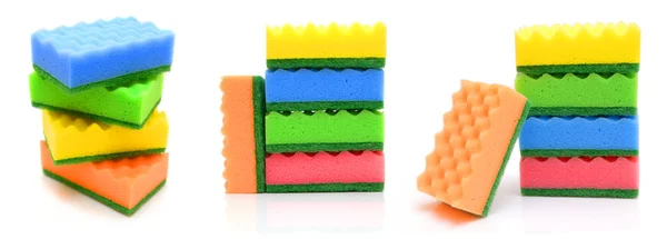Set Colourful Sponges Washing Dishes Isolated White Background — Stock Photo, Image