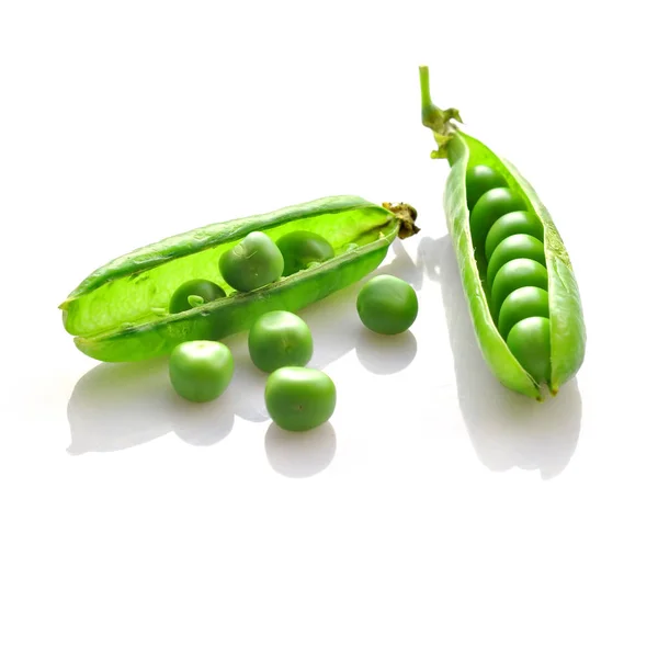 Simple Food Composition Pea Pods Scattered Seeds Isolated White Background — Stock Photo, Image