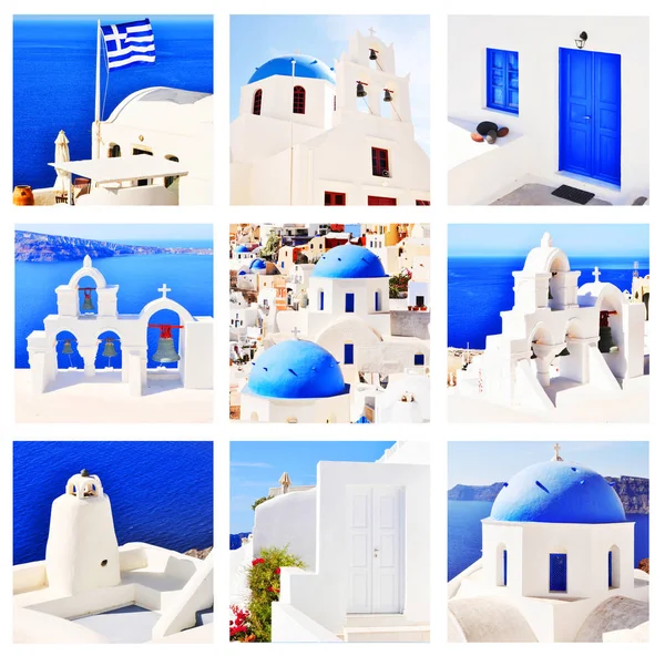 Conjunto Monumentos Grecia Colores Blanco Azul — Foto de Stock