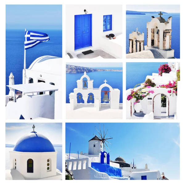 Serie Punti Riferimento Della Grecia Nei Colori Bianco Blu — Foto Stock