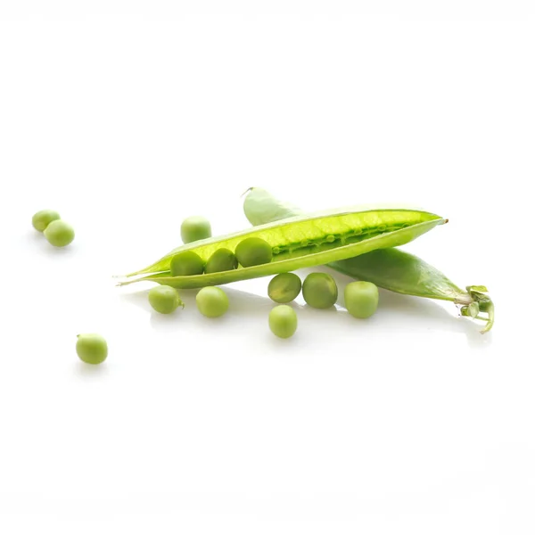 Simple Food Composition Pea Pods Scattered Seeds Isolated White Background — Stock Photo, Image